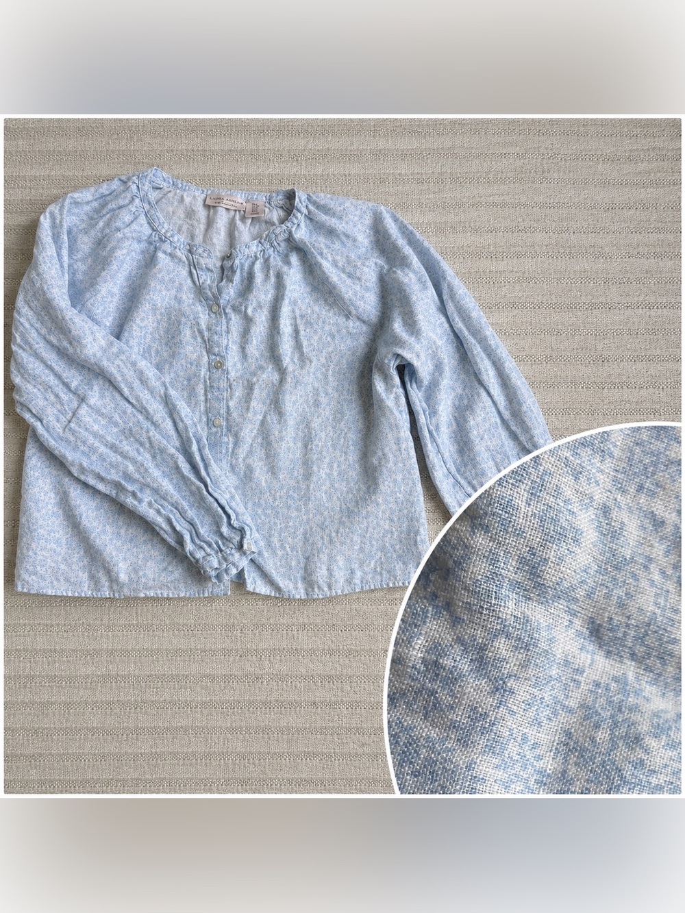 Laura Ashley 100% Linen Dainty Floral Button Front Blouse